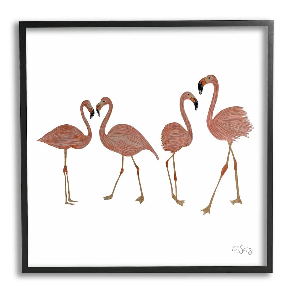Stupell Mingling Pink Flamingo Birds Animal Illustration Framed Wall Art