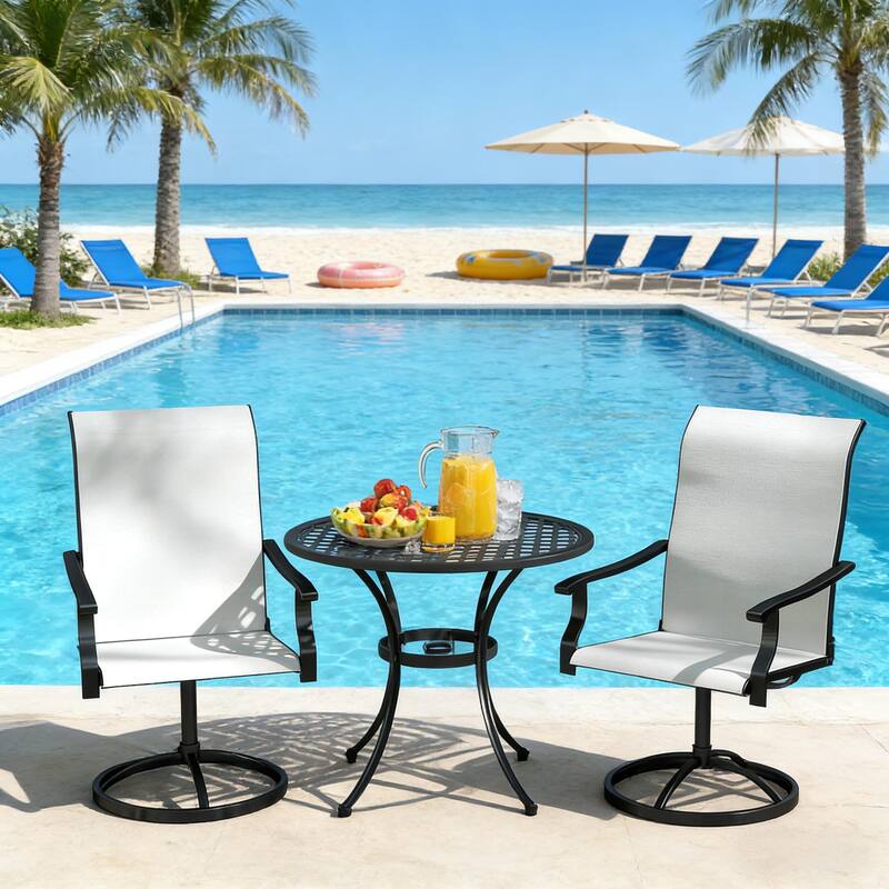 GDFStudio - Nathan Outdoor Dining Swivel Chairs Crafted for Elevated Comfort and Easy Movement - Black,Cream - Set of 2