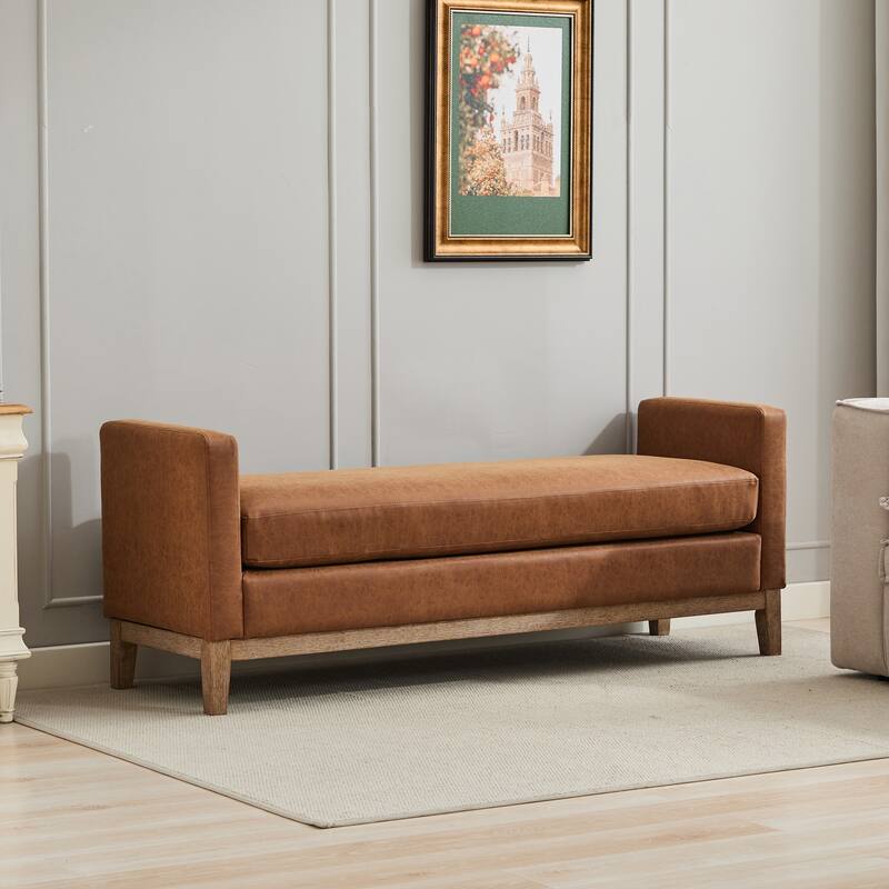 Homy Casa Upholstered Bench Sofa with Pillows, Wooden, Entry Living