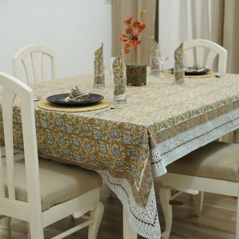 Fabdivine Handmade Block Print Cotton Table Cover Farmhouse Dining Kitchen Decor Gift
