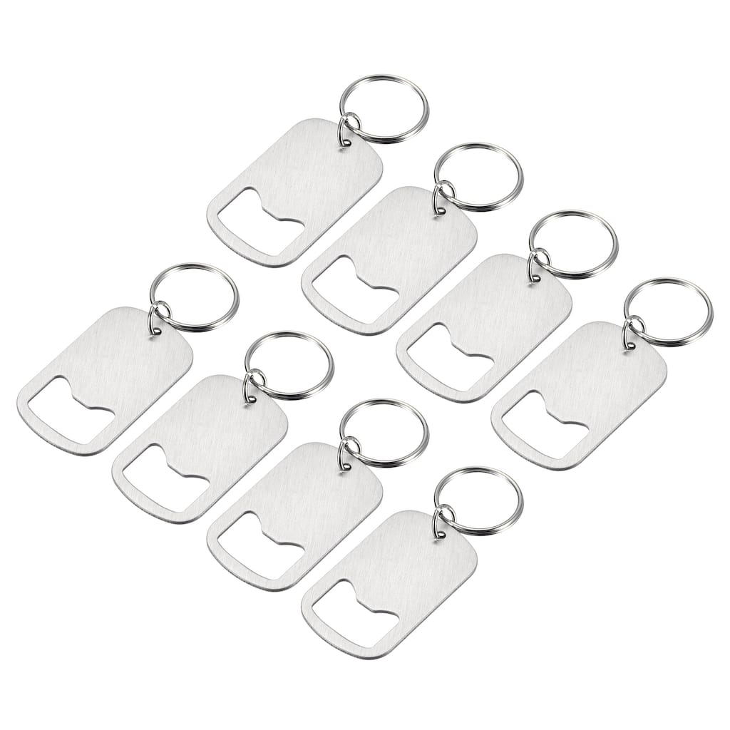 8pcs Stainless Steel Flat Beer Bottle Opener Keychain 2 inch Long, Silver