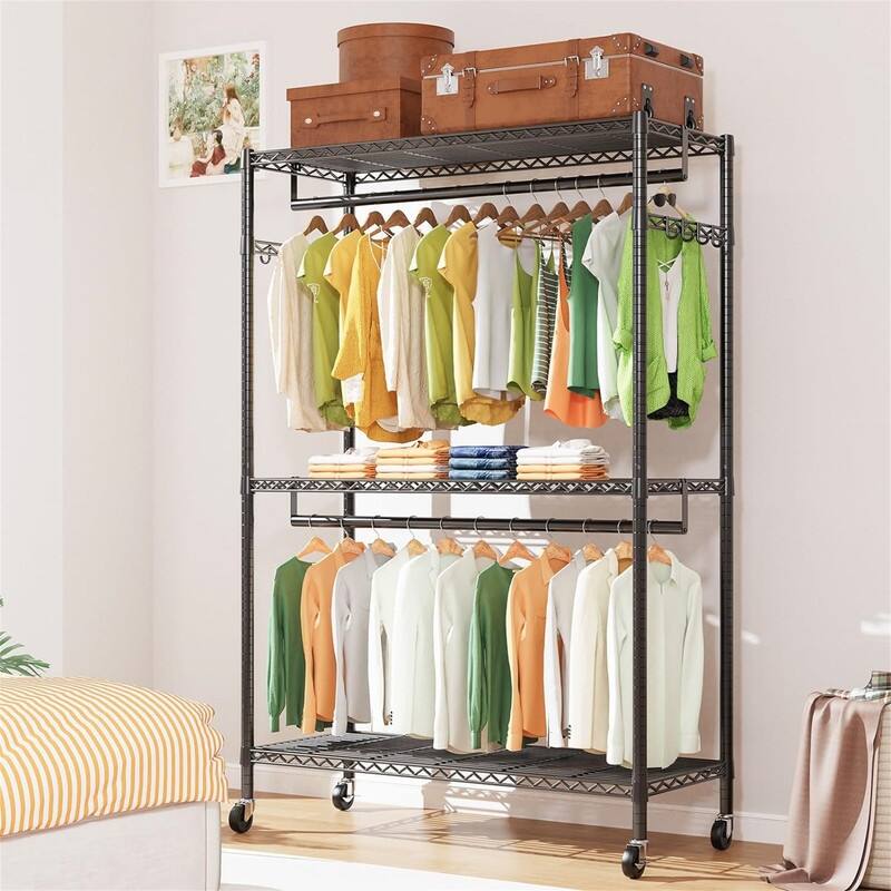 G1L 3 Tiers Garment Rack with Storage Shelves - 17.7"D x 46.06"W x 80.7"H