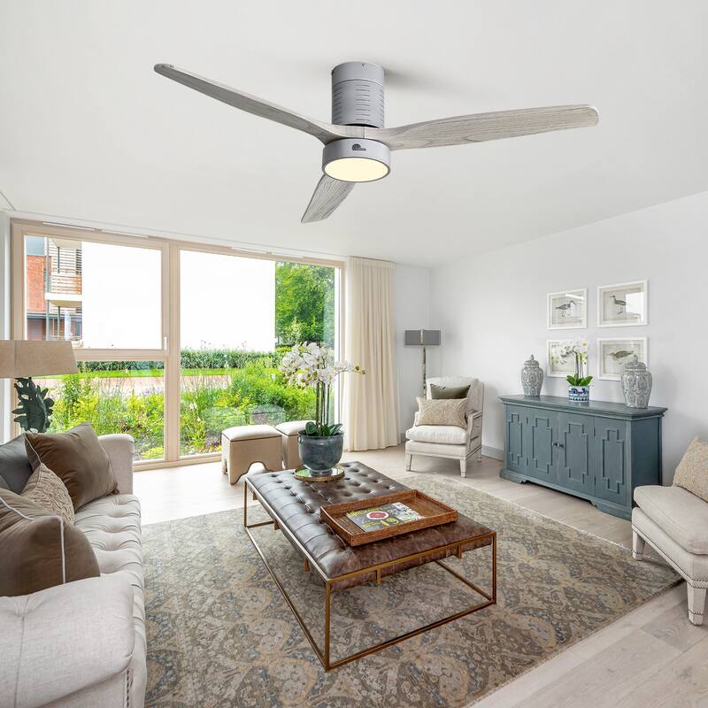 Flush Mount Ceiling Fan Light with Dimmable 3-Color Temperature LED & Timer Fuction, Reversible DC Motor