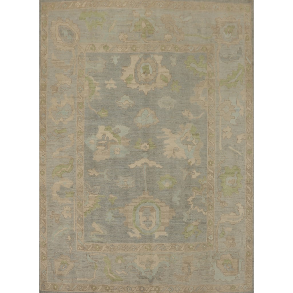Handmade Gray Oushak Vegetable Dye Area Rug, Flora Geometric Carpet - 9' 10'' X 8' 6''