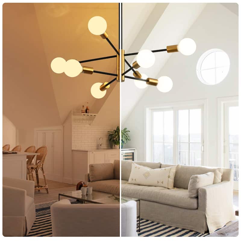 8-Light Modern Sputnik Chandeliers Mid Century Adjustable Black & Gold Light Fixtures