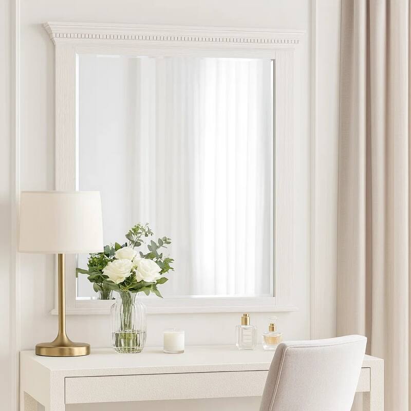 Leyne Dresser Mirror, Bevel Glass, Weathered Gray Solid Wood, 40 Inch