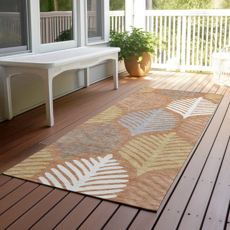 Machine Washable Indoor/ Outdoor Modern Fern Chantille Rug - Paprika - 2'3" x 7'6"