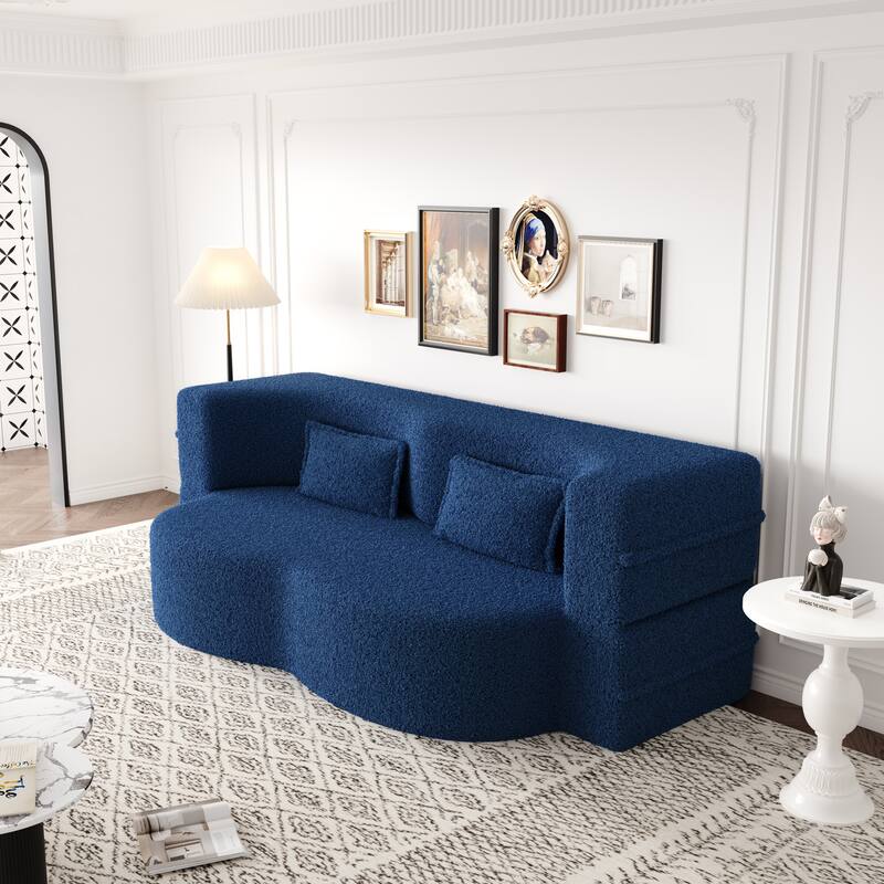 Full Size Folding Blue Sofa Bed with 2 Pillows,No Assembly Required