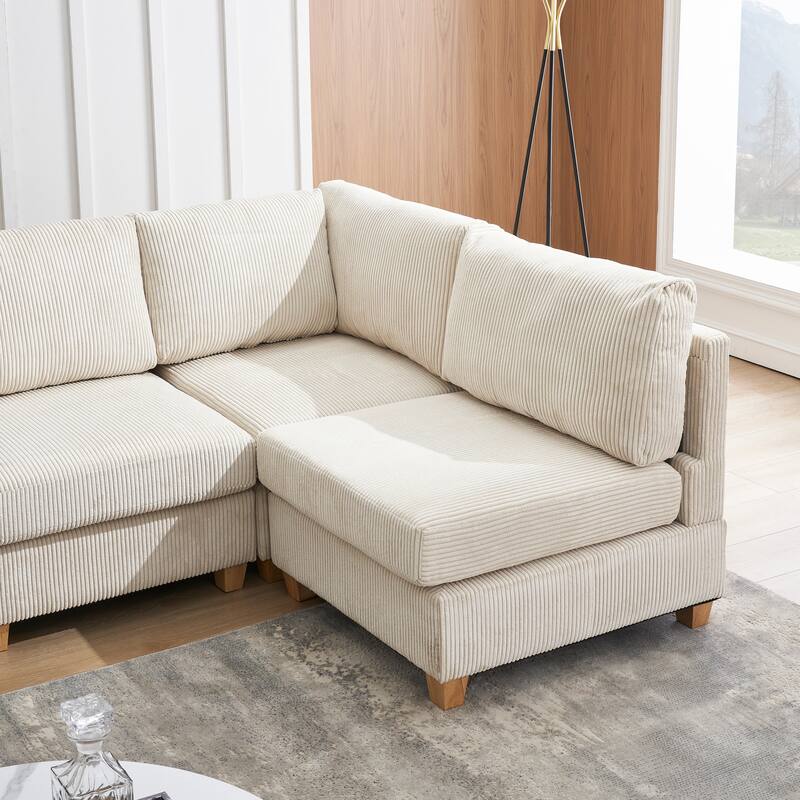 Lshape Sofa Sets Beige Corduroy Sectionals with Chaise Ottomans Bed