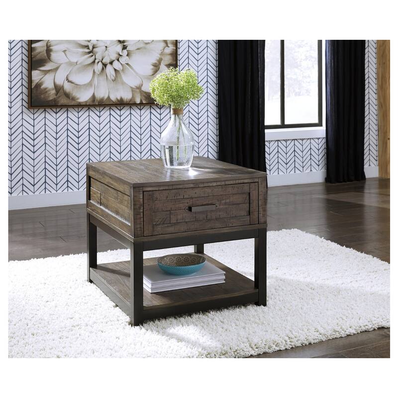 Johurst Casual Grayish Brown Rectangular End Table - Brown - Veneer