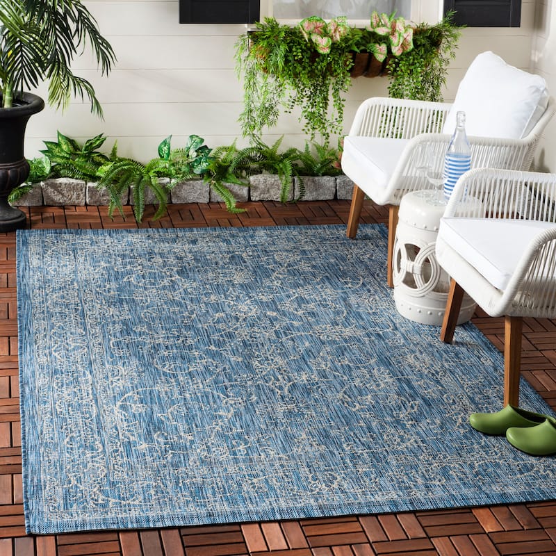SAFAVIEH Courtyard Aquata Indoor/ Outdoor Waterproof Patio Backyard Rug - 2'7" x 5' - Navy/Ivory