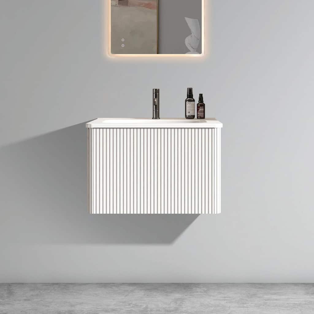 24" Striped Soft White Wall-Mounted Bathroom Vanity