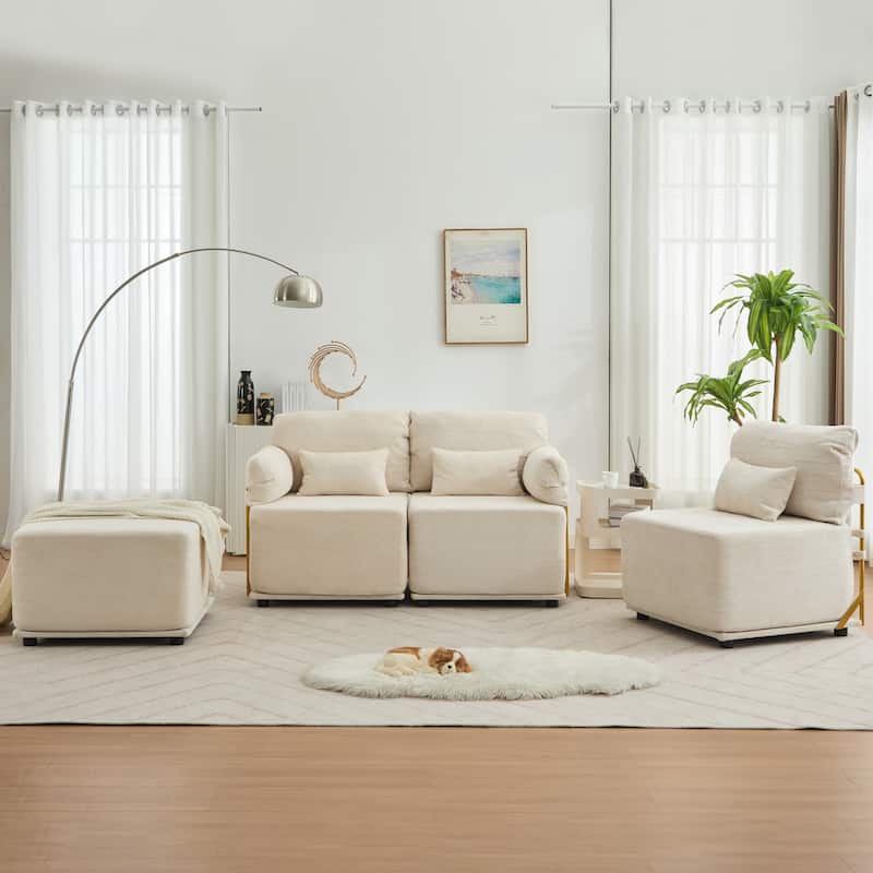 XINMICS Modular Sectional Sofa L Shaped Couch, 3 Seat Sofa Set with Ottoman, Chenille Fabric