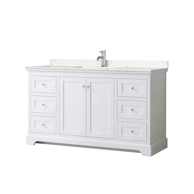 Wyndham Collection Avery 60" Free Standing Single Basin Vanity Set - White / Carrara Cultured Marble Top / Polished