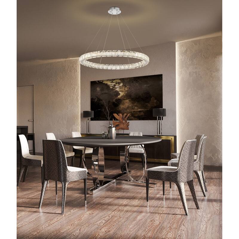 Asher LED 36 Inch Round Pendant Polished Nickel Finish K9 Crystal - Polished Nickel