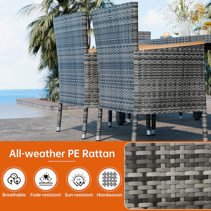 5-Piece Outdoor Wicker Dining Set with Wood Desktop Table and Chairs - N/A