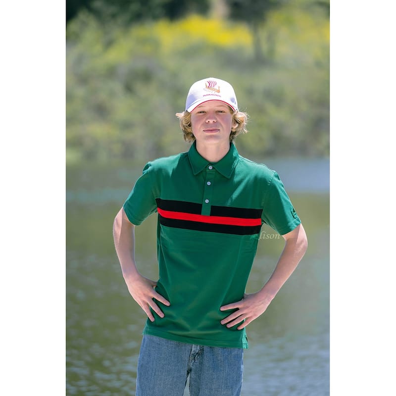 Hemingway Pilar Green w. Black & Red Stripes Regular Fit Polo Shirt by Alison Nautical