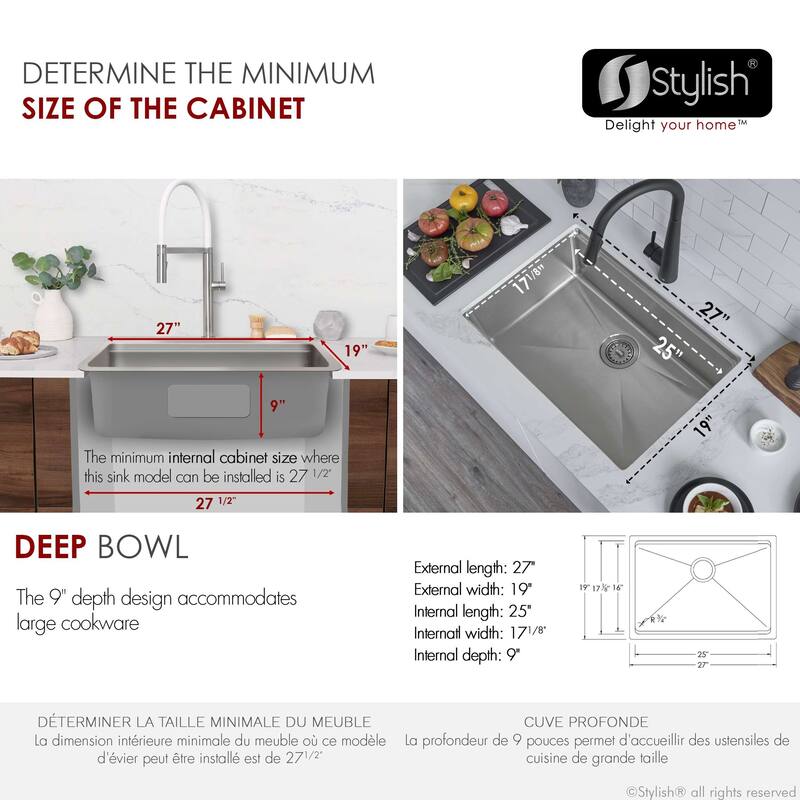 Dual-Mount Stainless Steel Workstation Kitchen Sink built in Accessories