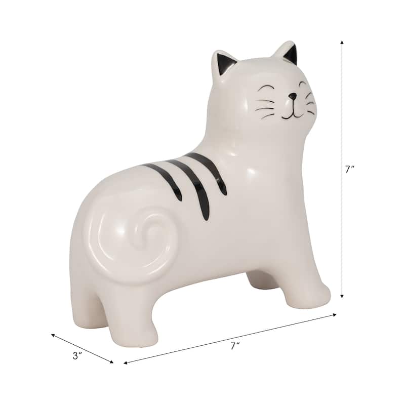 Sagebrook Home's Ceramic 7" Standing Kitty Figurine, Delightful Black and White Decor Piece - 7" x 3" x 7"