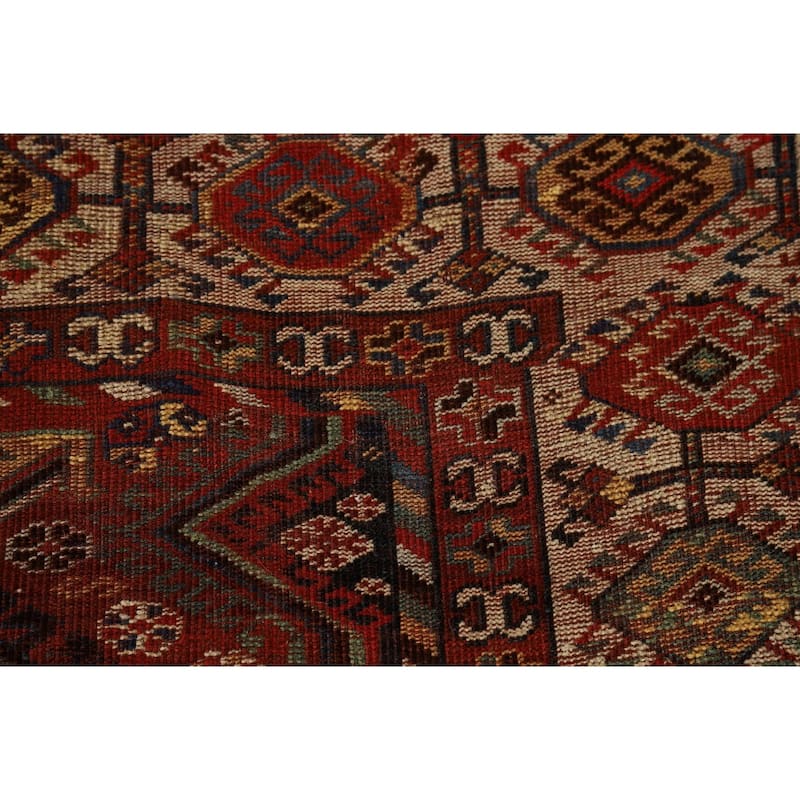 Pre-1900 Antique Vegetable Dye Qashqai Persian Orange Wool Carpet - 4'7" x 8'7"
