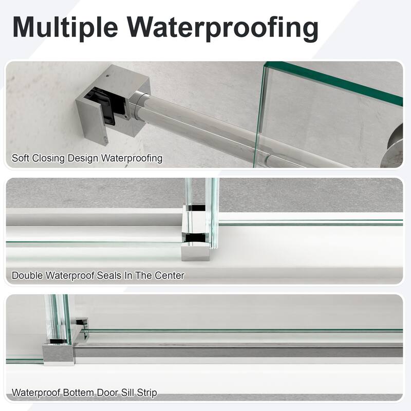 GDFStudio - Modern America Design Frameless Double Sliding Shower Door with 5/16" SGCC Tempered Glass & Stainless Steel Hardware