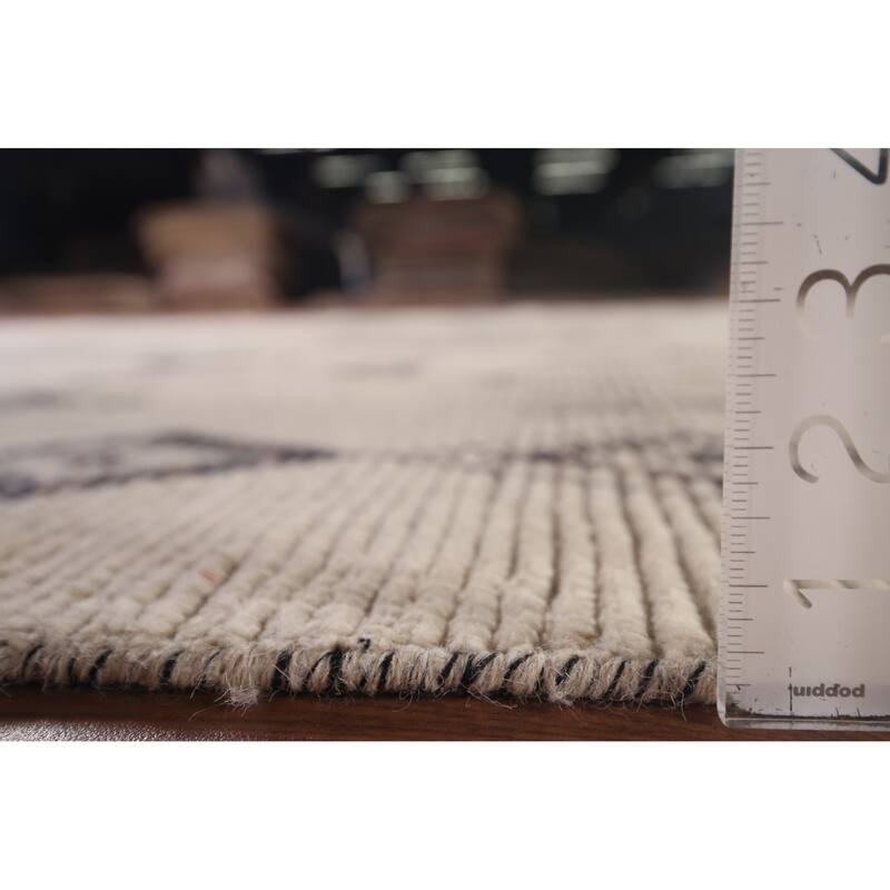 Ivory Moroccan Area Rug Hand-Knotted Wool Carpet - 7'10"x 11'9"
