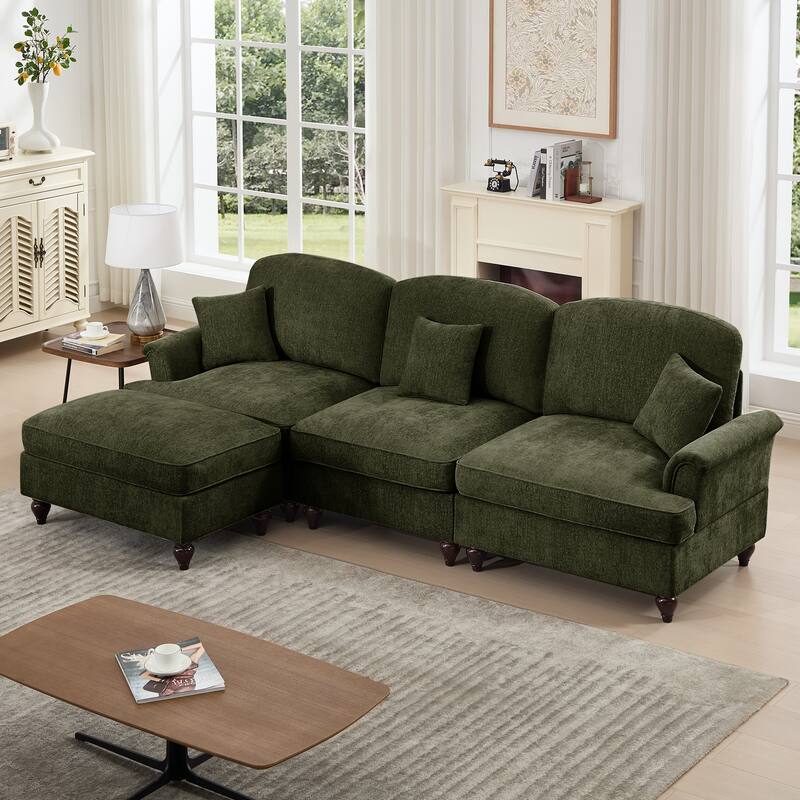 GDFStudio - Mid Century Chenille L-Shaped 3-Seater 107.1" Modular Sectional Sofa with Ottoman