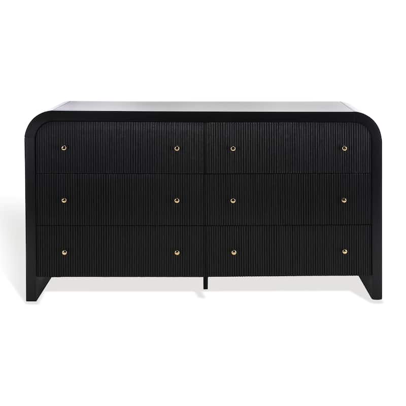 SAFAVIEH Couture Nuriye 6 Drewer Curved Dresser - Black/Gold