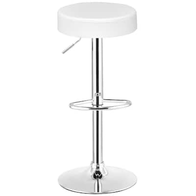 Gymax 1 PC Bar Stool Round Leather Seat Chrome Leg Adjustable