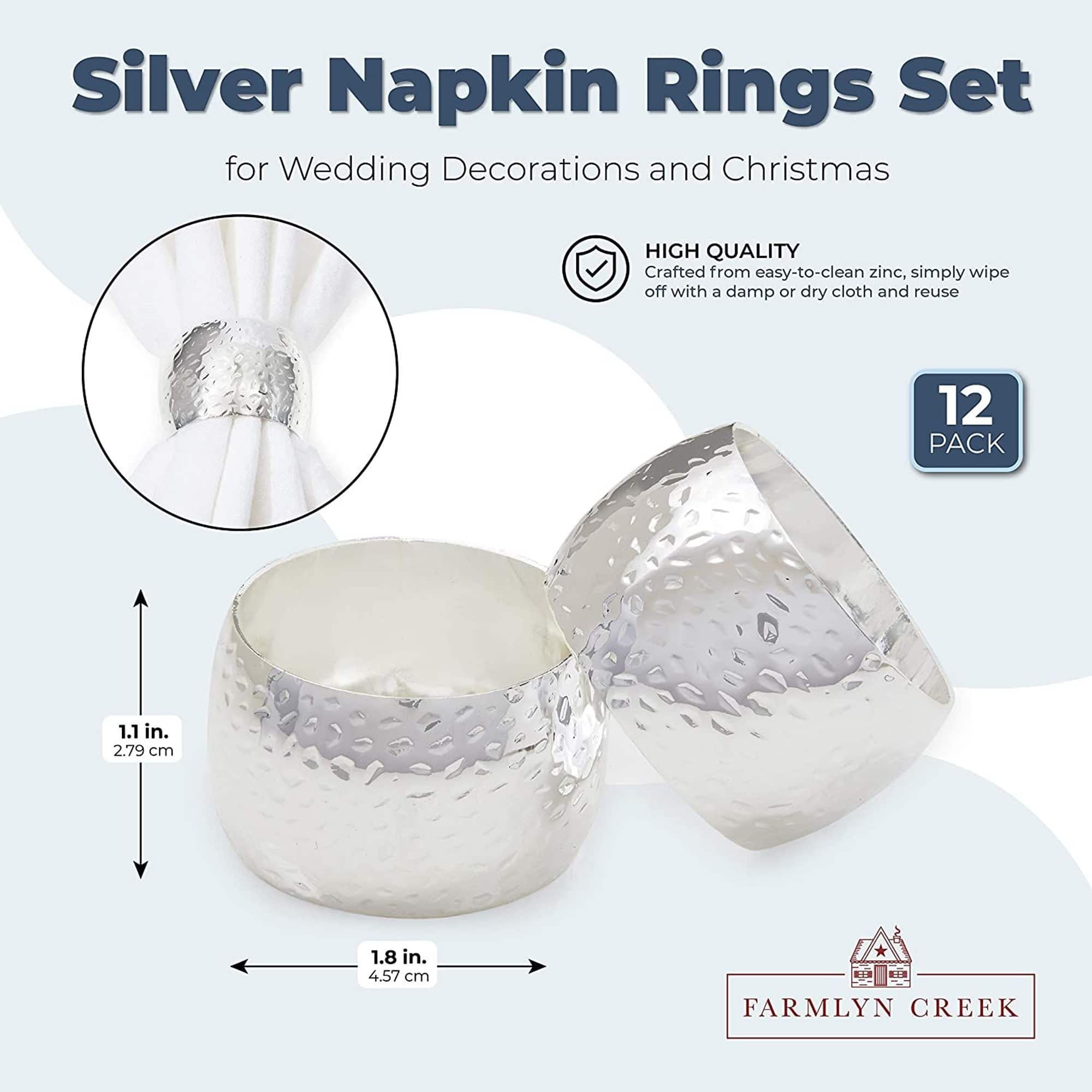Silver Napkin Rings Set for Wedding Decorations, Christmas (1.8 In, 12 ...