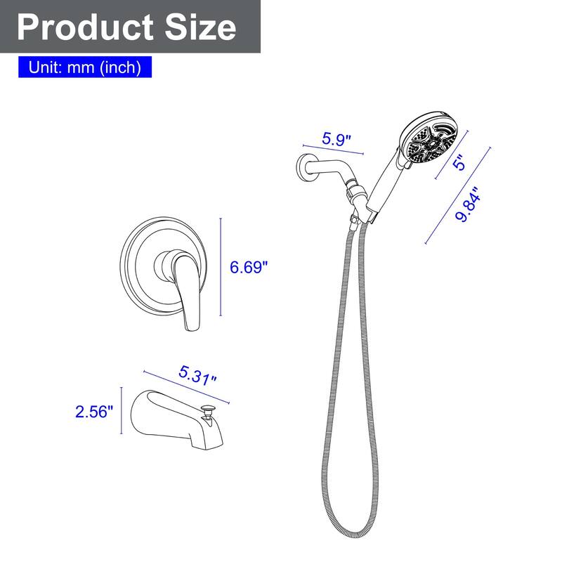 Wall Mounted Shower Faucet with Tub Spout, Complete Pressure Balance