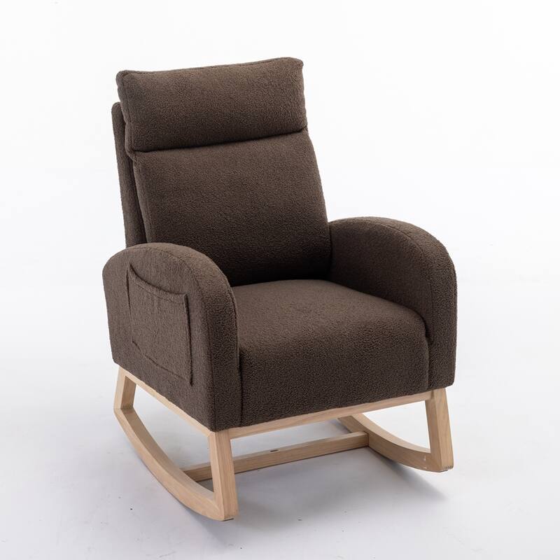 Modern Teddy Fabric Rocking Chair With Right Pocket For Indoor
