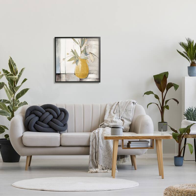 Stupell Abstract Quaint Potted Plant Green Leaves Grey Wall Framed Wall Art