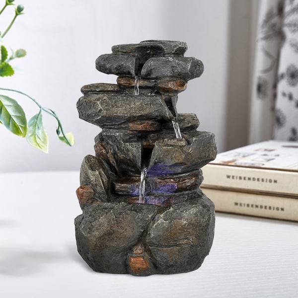 slide 1 of 12, Indoor Tabletop Water Fountain Small Resin-Rock Water Feature for Home grey