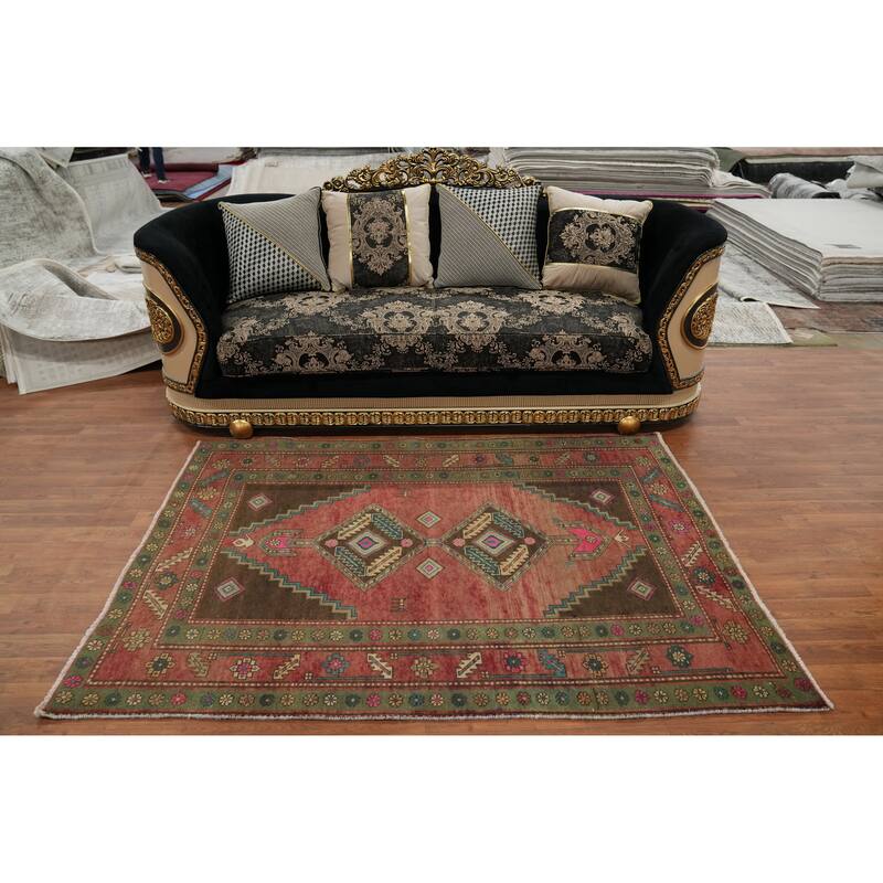Hand Knotted Oriental 100% Wool Carpet Traditional Tribal Pink Ardebil Area Rug - 6' 6'' X 4' 6''