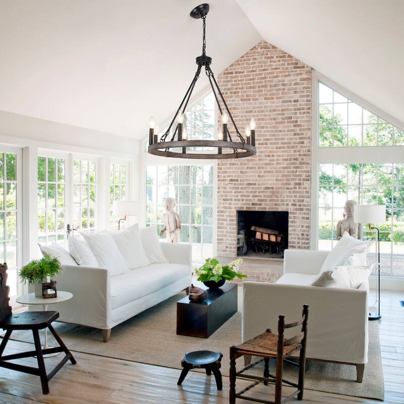8-Light Candlestick Wagon Wheel Chandelier Linear Chandelier Lighting for Kitchen Island