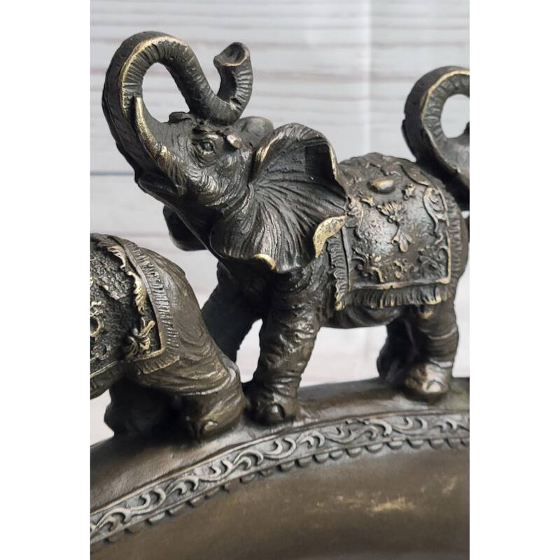 Pride Of Elephants On A Bridge Bronze Metal Statue Sculpture Figures Original Art