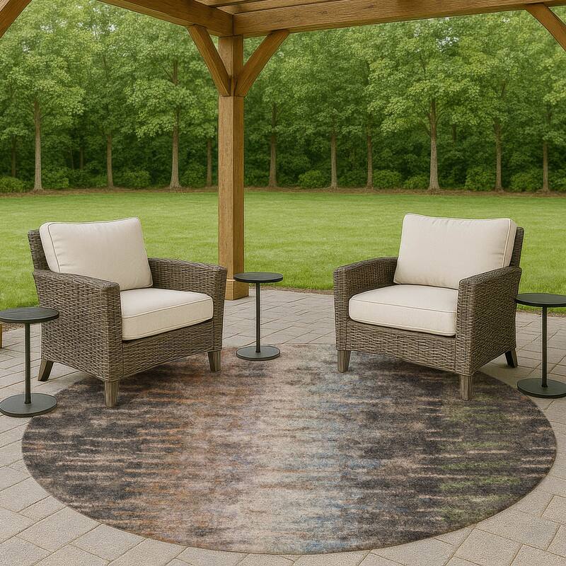 Machine Washable Indoor/ Outdoor Contemporary Ombre Chantille Rug - Granite - 8' x 8'