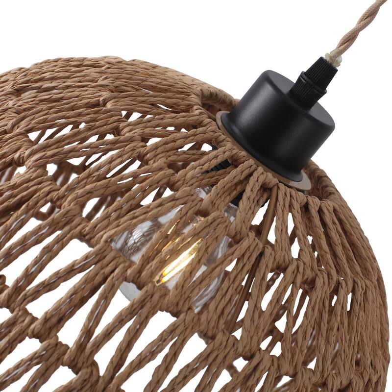 Plug in Handwoven Hemp Rope Lampshade Pendant Light with On/Off Switch