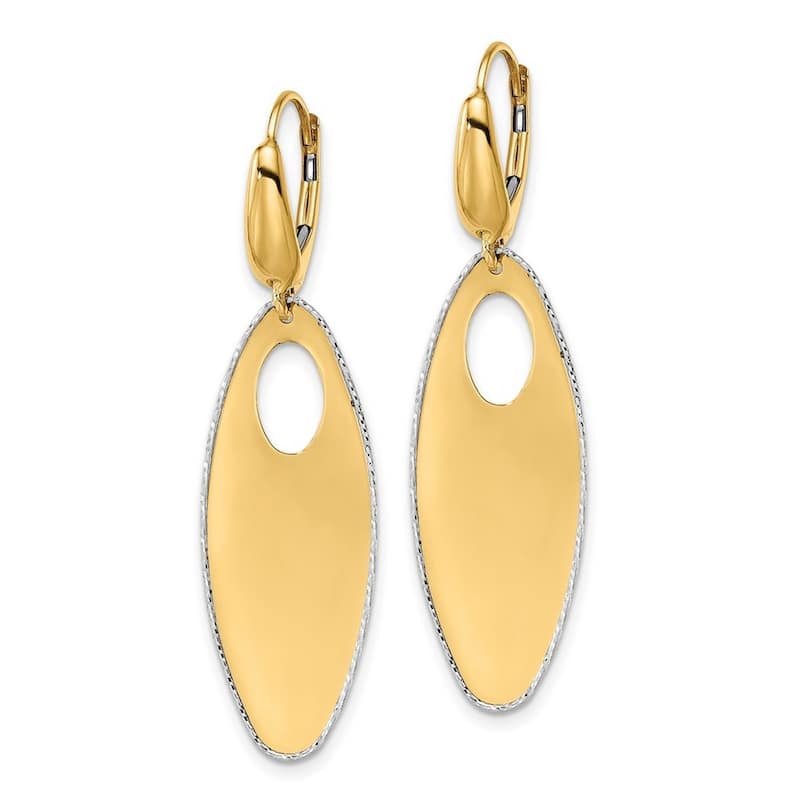 Curata 14k Two tone Gold Polished Textured Leverback Dangle Earrings - 47mm