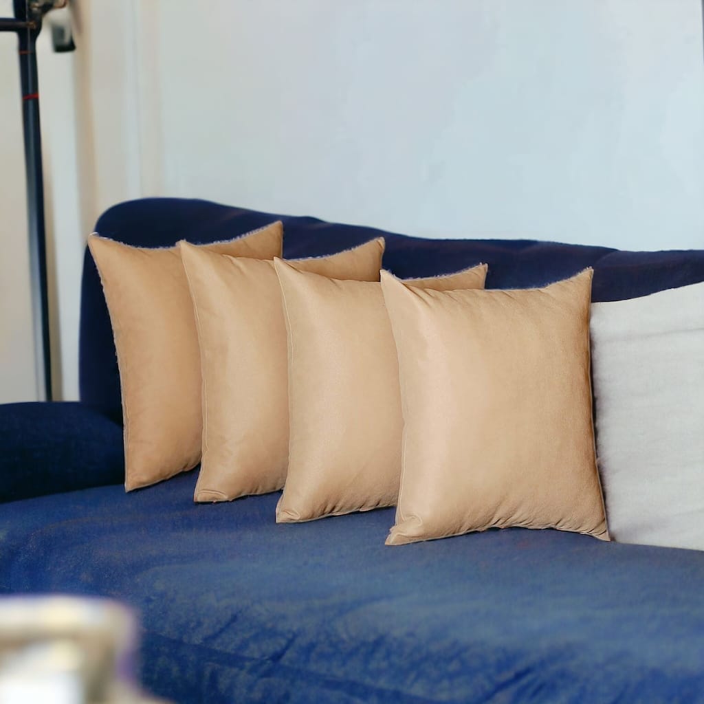 HomeRoots Set Of Four 20" X 20" Beige Polyester Zippered Pillow Cover