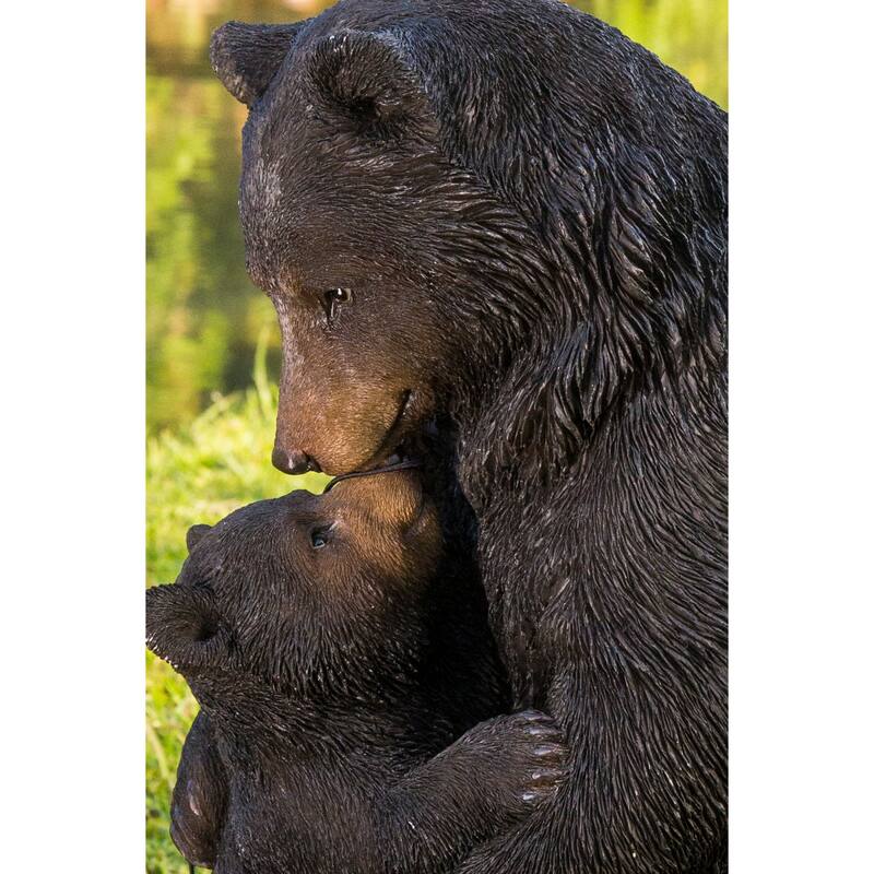 Cuddling Mother and Baby Bear Outdoor Garden Statue - 11.75" - Black