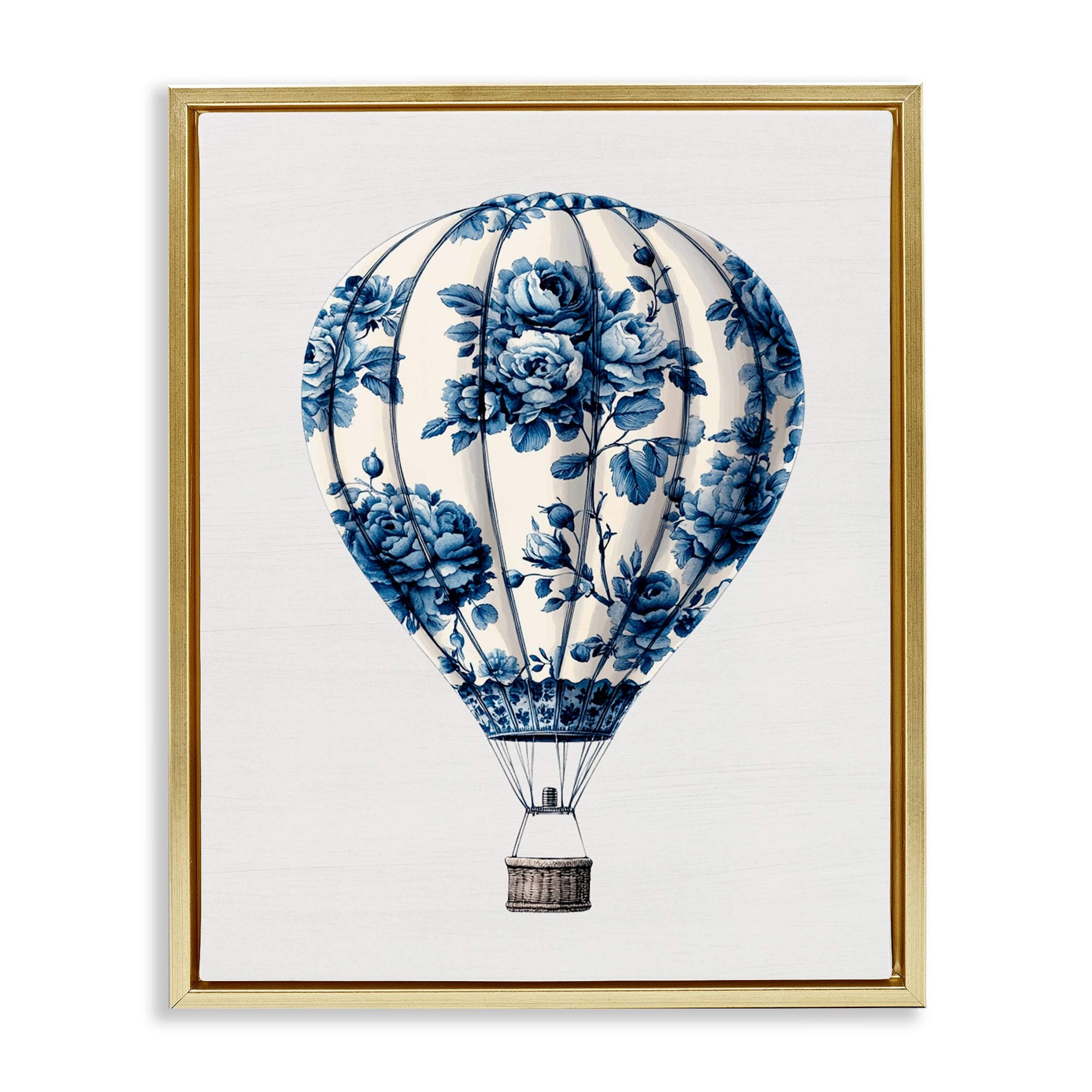 Stupell Vintage Toile Hot Air Balloon Framed Floater Canvas Wall Art Design By Lettered and Lined