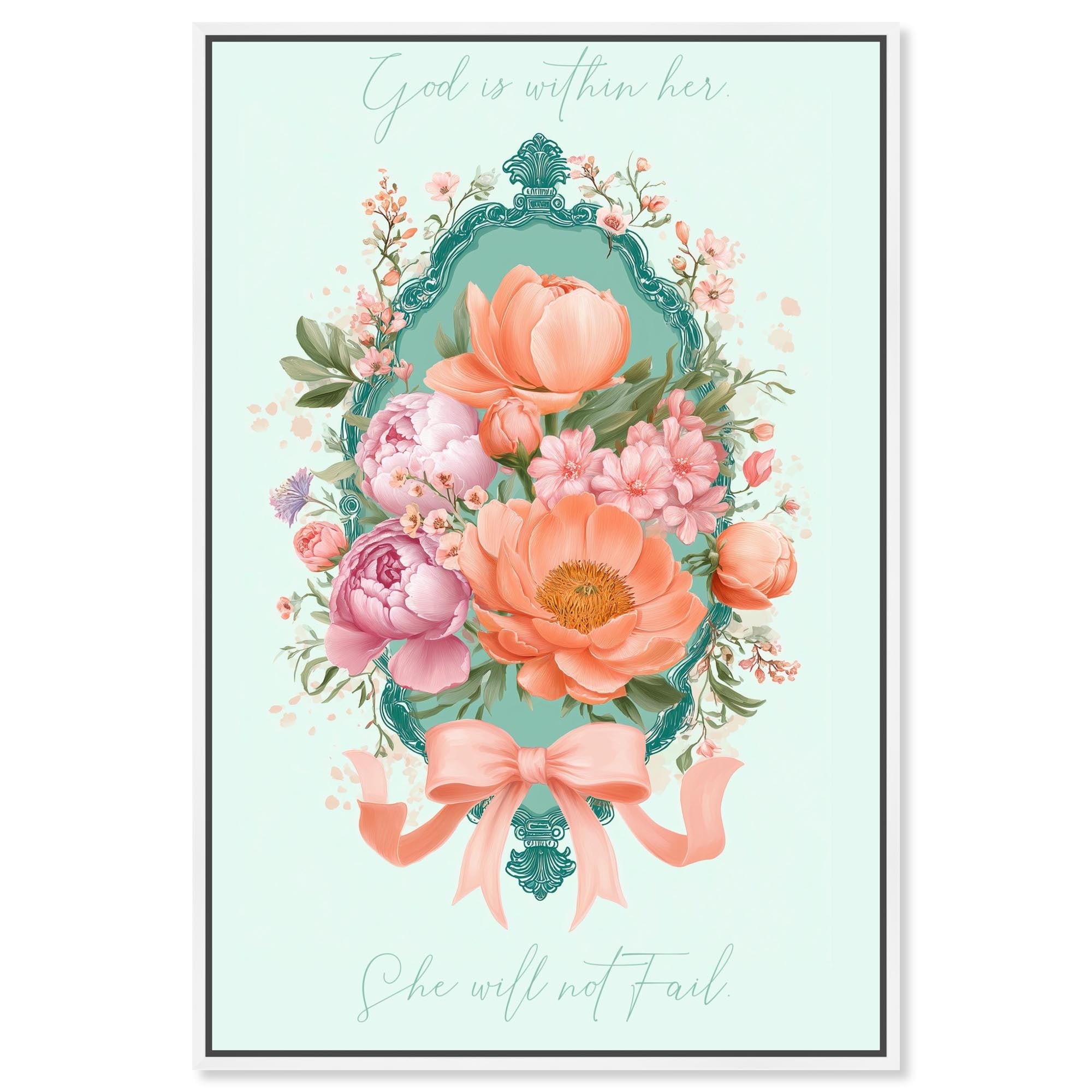 God is With Her Floral Jesus Wall Art Canvas Print by Art Remedy