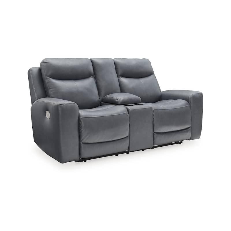 Signature Design by Ashley Mindanao Steel Power Reclining Loveseat with Console - 79"W x 42"D x 43"H