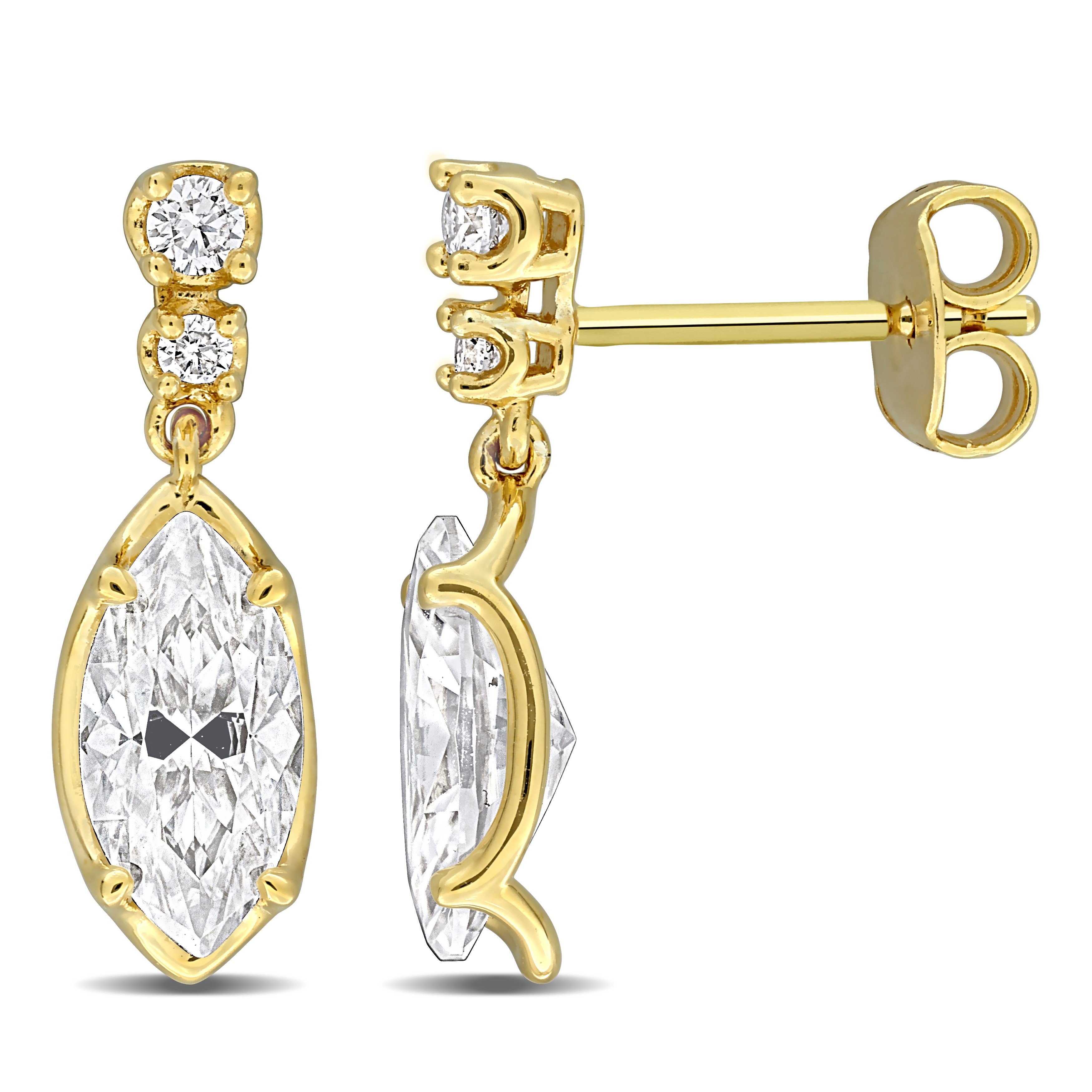 Miadora Lab Created White Moissanite Earrings Yellow Plated Sterling Silver 1 3/5ct DEW