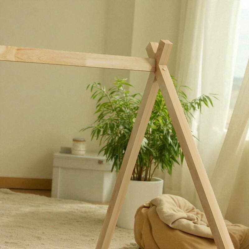 Full Size Rubber Wood Teepee Floor Bed with Guardrails, Slats and Door for Kids Bedroom