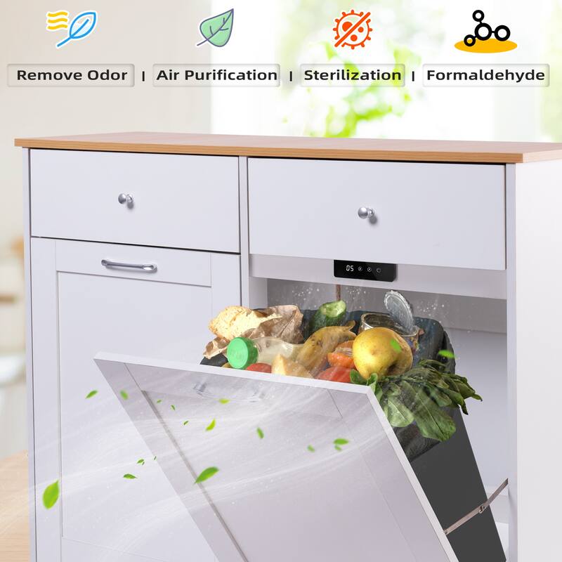 Erommy Tilt Out Trash Cabinet, Wooden Kitchen Trash Can Free Standing Waste Bin, Recycling Hideaway Garbage Can Holder