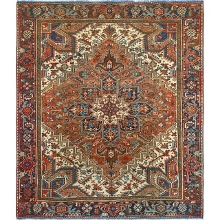 Rust Navy Rug Fine Vintage Heriz Roksana Rust/Navy Rug - 6'9