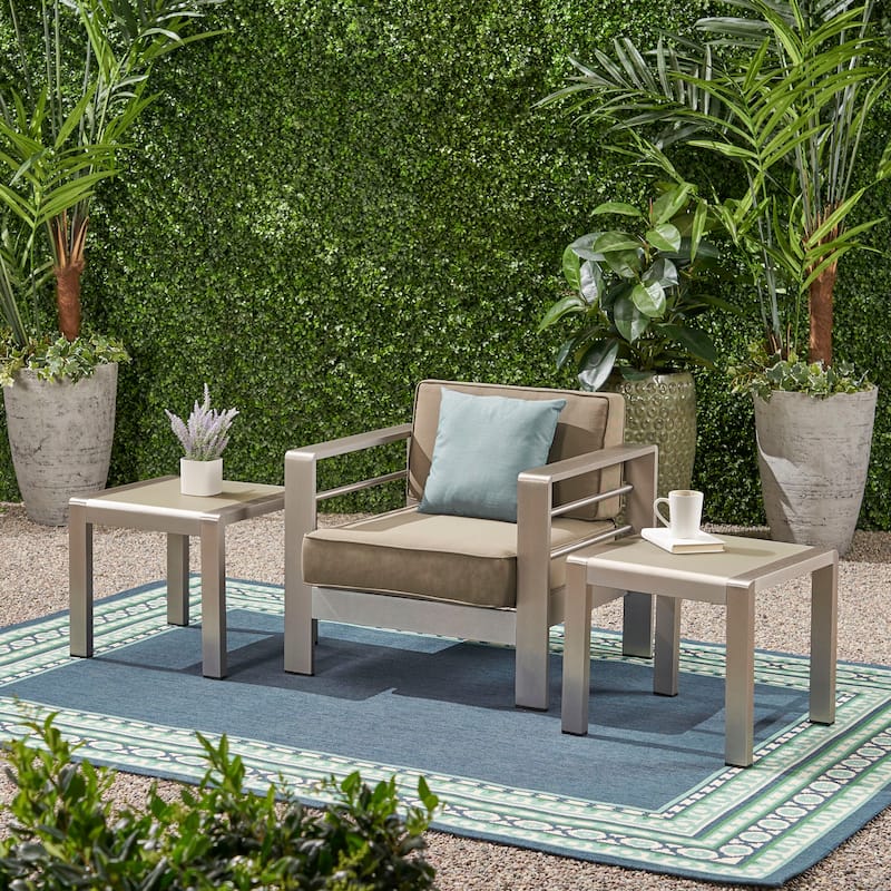 Cape Coral Outdoor Aluminum Side Table (Set of 2) by Christopher Knight Home - Silver Finish, Matte Gray